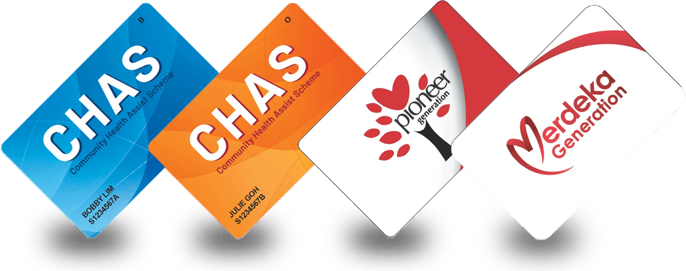 CHAS Blue and Orange cards, and the Pioneer Generation and Merdeka Generation cards